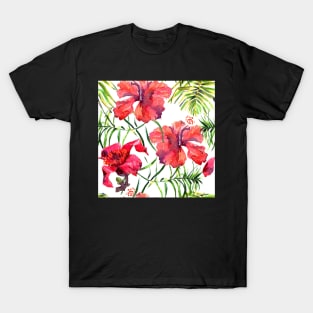 Watercolor tropical leaves and plants. Hand painted jungle greenery background T-Shirt